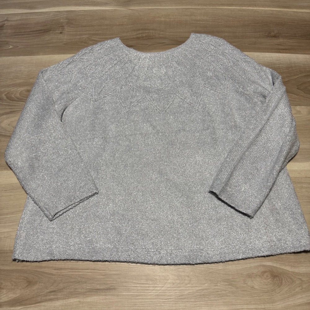 J.Jill Metallic Knit Sweater Womens XL Tall Silver Shimmer Sunburst SSW330293